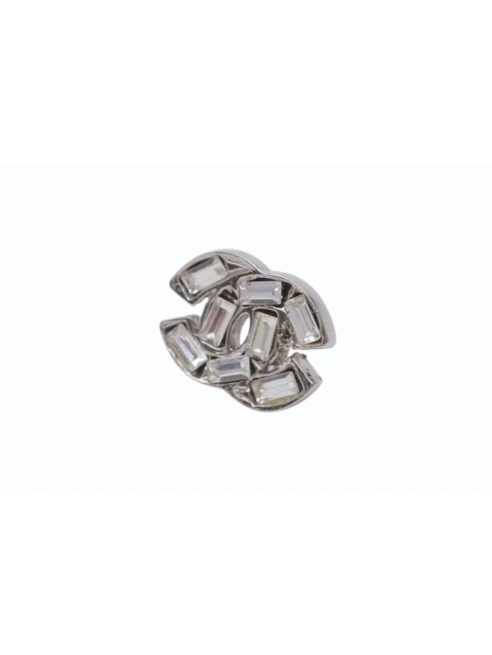Chanel CC Logo Earrings Rhinestone Silver Color 01
